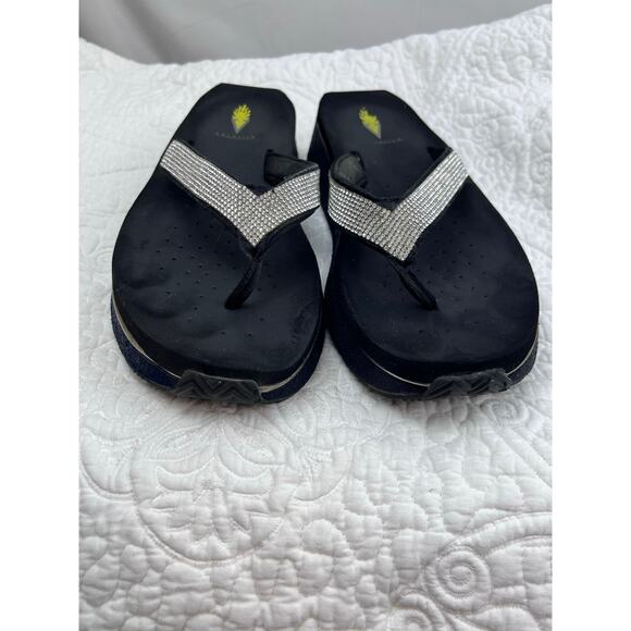 Volatile Women Black Rhinestone Wedge Vacation Beach Pool Summer Sandals Size 10 - Picture 5 of 11